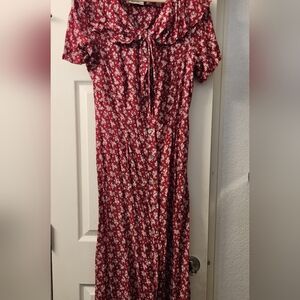 Women's Red Floral Cottagecore Dress